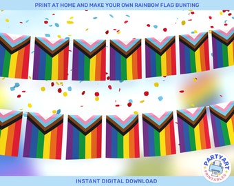 Pride Progress Flag  - Printable Bunting - LGBTQ+ Progress Flag Bunting - Instant Download - Pride Party Decorations - Rainbow Flag Bunting