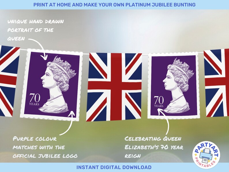 Printable Jubilee Bunting Instant Download Queens Jubilee Party Decorations Union Jack Bunting