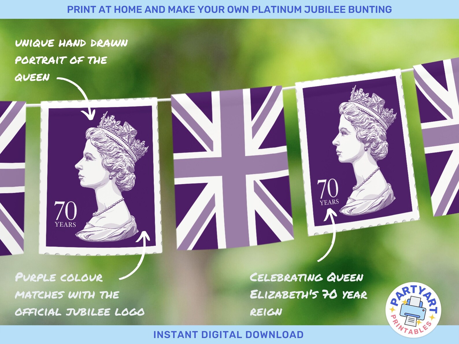 Jubilee Bunting Printable Queens Platinum Jubilee Bunting Instant Download Jubilee Party Purple