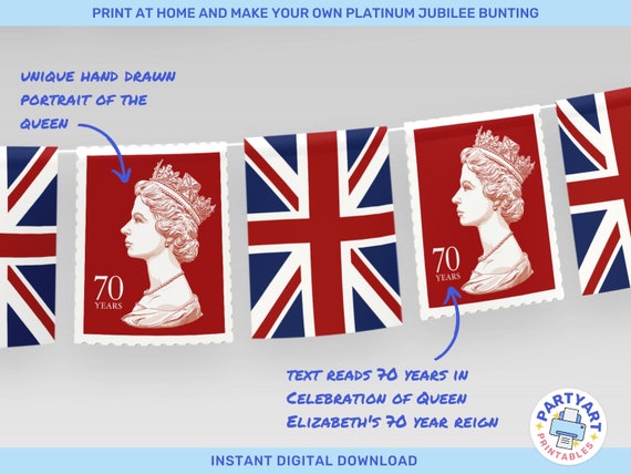 Wimpelkette Mit Britischer Flagge & 'God Save The Queen' - 12 Rechtecke & 10 M Band