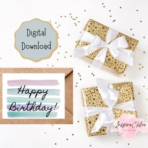 Carte imprimable joyeux anniversaire inspiré de l&#39;aquarelle