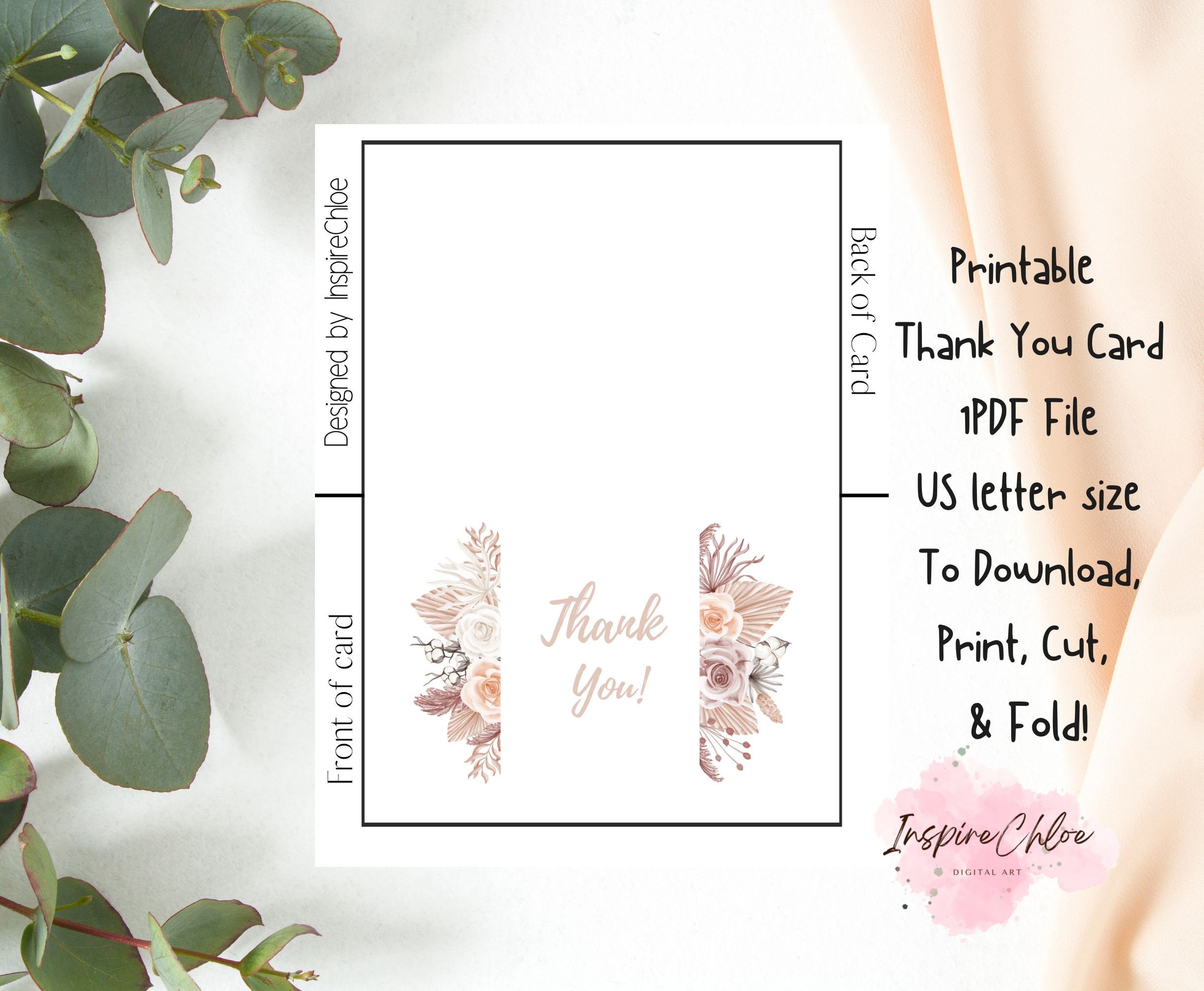 Printable Floral Thank You Card, Thank You Greeting Card for Wedding ...