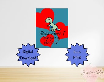 Raww significa te amo dinosaurio vivero arte, vivero imprimible, arte de pared de vivero instantáneo, arte de descarga digital