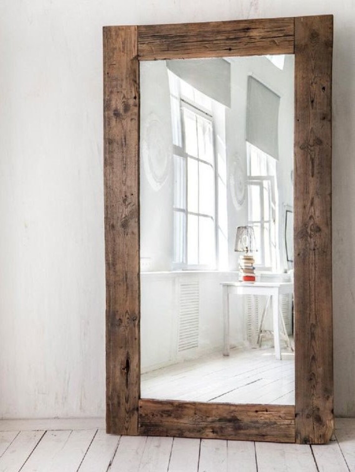 Wood Floor Mirror Full Length Antique Mirror Large Wall Etsy