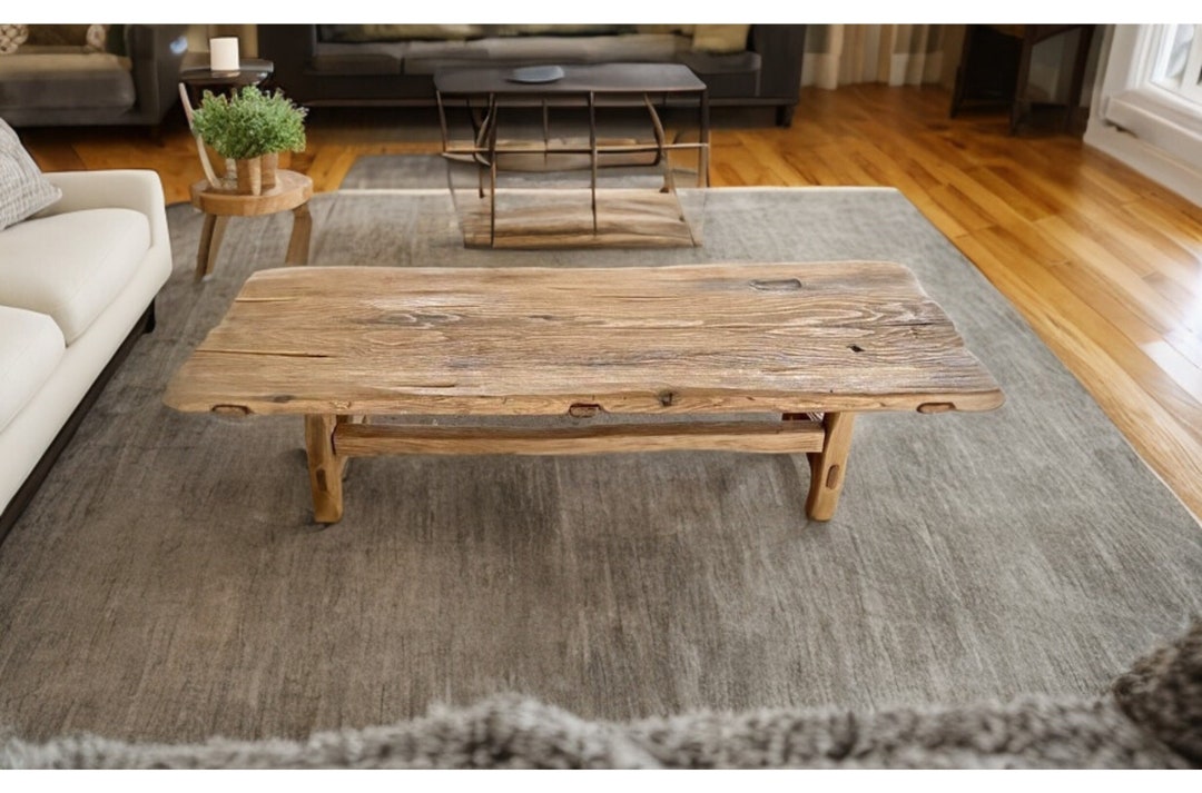 Rustic Low Coffee Table Reclaimed Live Edge Wood Handmade Etsy
