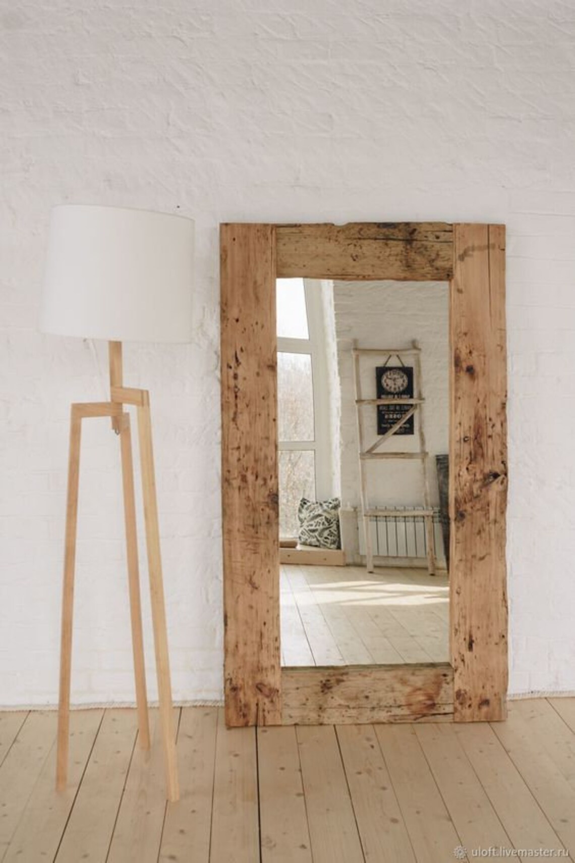 Wood Floor Mirror Full Length Antique Mirror Large Wall Etsy