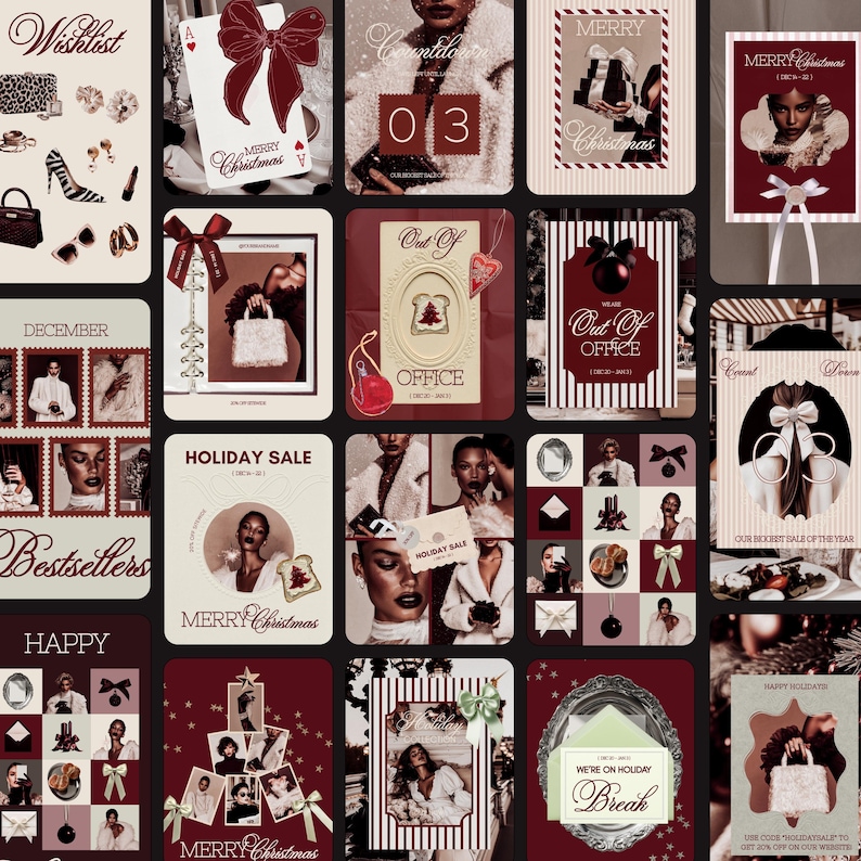 Editable editorial chic Christmas Instagram Canva template for luxury branding, social media marketing, moody feminine aesthetic feed design, holiday sale promotion, Instagram post ideas, Canva Instagram template luxury, social media post design, creative ads for digital marketers, aesthetic Instagram content for coaches, creators, and small business owners wanting luxe Christmas social media templates.