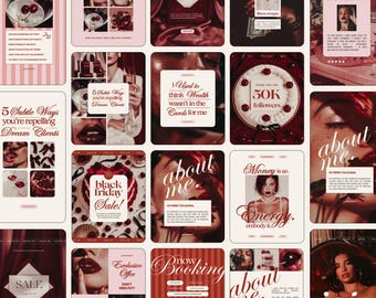 Cherry Red Instagram Canva Templates, Dark Feminine Branding