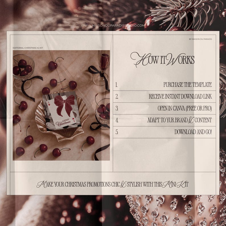 Moody feminine chic Canva Christmas Instagram template for luxury brands seeking editorial-style social media marketing visuals, offering Instagram post design, holiday feed ideas, Canva story inspiration, Instagram creative ideas, aesthetic social media templates, digital marketing ad layouts, luxe aesthetic branding, Instagram feed goals, and premium holiday content templates for creators and coaches.