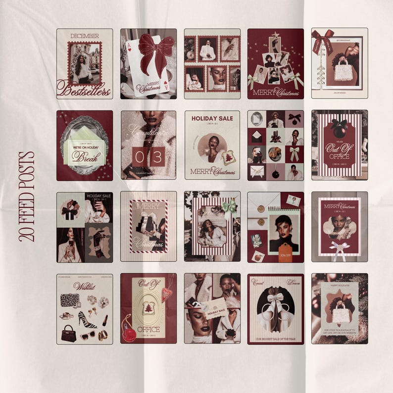 Luxury brand editorial Christmas Canva Instagram template ideal for moody feminine content creators, coaches, and marketers seeking chic social media design, Instagram post ideas, aesthetic feed inspiration, Canva layout ideas, social media marketing templates, creative ad content, holiday sale promotions, Instagram feed ideas, and high-end luxe branding for seasonal campaigns and digital marketing.