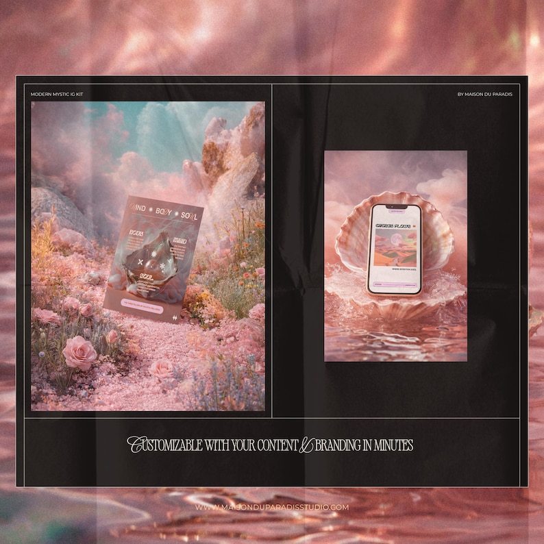 Aesthetic Instagram template kit for Canva created for spiritual businesses and content creators. Includes post and story templates designed to support consistent Instagram posting, feed design, and social media marketing strategy. Instagram Canva templates for modern mystics who want editorial, dreamy, and bold social media content. This kit supports Instagram feed planning, story creation, and branding using fully editable Canva templates.