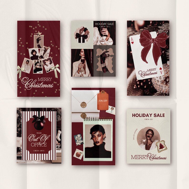 Aesthetic editorial luxe feminine Christmas social media Canva template for Instagram marketing, featuring luxury brand style, chic branding ideas, moody holiday content, Instagram post templates, Canva design inspiration, social media advertising posts, digital marketing creative ideas, Instagram feed planner themes, and high-end social media template designs tailored for creators and entrepreneurs.