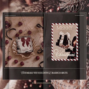 Luxury aesthetic Christmas Instagram Canva template with editorial chic feminine branding for social media marketing, featuring Instagram post templates, Canva story layouts, moody digital marketing creatives, Instagram feed aesthetic ideas, holiday sale graphics, luxury brand design inspiration, social media advertising posts, and premium template designs for creators and small business owners.