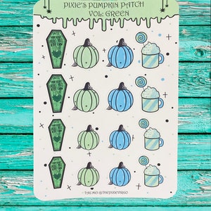 Pixie&#39;s Pumpkin Patch Vol Green | Fall |Not So Scary/ Halloween Sticker Sheet  |Perfect for Planners - Scrapbooking - Journaling – Notebooks