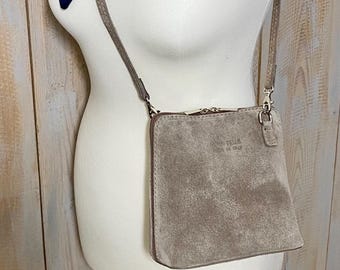 Taupe Suede Bag: Small Crossbody Bag in Real Suede Leather, Made in Italy
