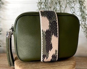 Olive Green Crossbody Bag, Olive Leather Cross Body Bag, Green Leather Tassel Bag, Army Green Crossbody, khaki Disco Bag, Olive Green Purse