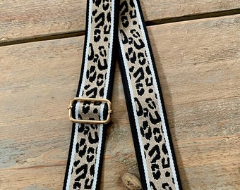 Leopard Bag Strap, Slim Bag Strap, Slim Leopard Bag Strap, Monochrome Bag Strap, Black Beige Gold Strap, Animal Bag Strap, Black Bag Strap