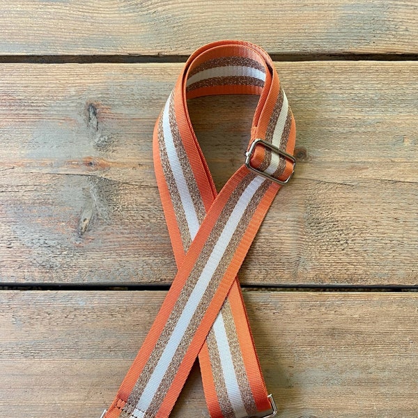 Orange Bag Strap, Orange Purse Strap, Orange Stripe Bag Strap, Orange and Rose Gold Bag Strap, Orange Crossbody Bag Strap, Orange Handbag