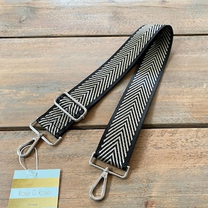 Black Chevron Strap, Black and Gold Bag Strap, Gold Chevron Bag Strap, Monochrome Bag Strap, Black and Gold Crossbody Strap, Autumn Strap