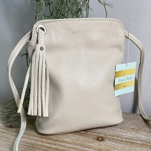 Stone Crossbody Bag, Cream Leather Bag, Light Beige Tassel Bag, Stone Purse, Cream Tassel Purse , Stone Handbag, Light Beige Leather Purse