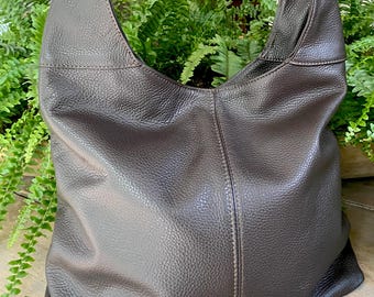Leather Hobo Bag, Coffee Brown Leather Slouchy Bag, Dark Brown Purse, Coffee Leather Shoulder Bag - Handmade in Italy