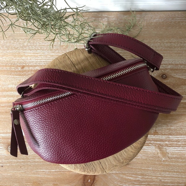 Burgundy Leather Bum Bag, Real Leather Chest Bag, Real Leather Waist Bag, Wine Real Leather Crossbody, Dark Red Bum Bag, Maroon Chest Bag