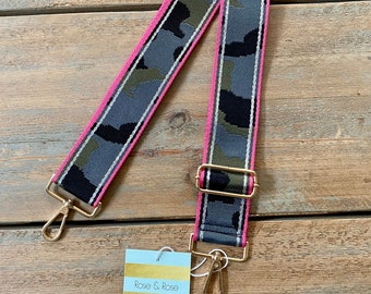 Olive Camo Bag Strap, Khaki and Hot Pink Bag Strap, Hot Pink Purse Strap, Green Camouflage Crossbody Strap, Camouflage Purse Strap, Olive