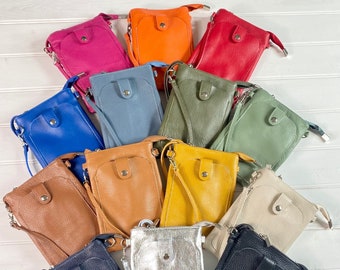 Leather Phone Crossbody Bag: Cow Cowhide Small Purse, Real Leather - Made in Italy