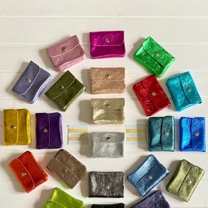 Porte-monnaie en cuir métallisé, Porte-monnaie en cuir, Pochette pour pièces de monnaie, Couleurs disco, Porte-monnaie en cuir, Petite monnaie, Porte-monnaie coloré, Portefeuille coloré image 2