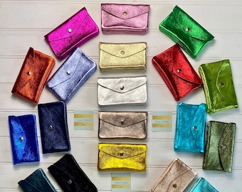 Porte-monnaie en cuir métallisé, Porte-monnaie en cuir, Pochette pour pièces de monnaie, Couleurs disco, Porte-monnaie en cuir, Petite monnaie, Porte-monnaie coloré, Portefeuille coloré