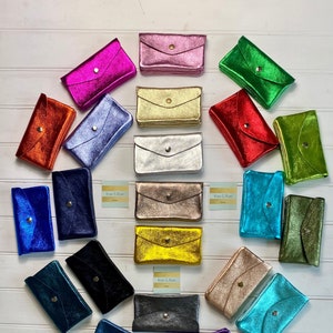 Porte-monnaie en cuir métallisé, Porte-monnaie en cuir, Pochette pour pièces de monnaie, Couleurs disco, Porte-monnaie en cuir, Petite monnaie, Porte-monnaie coloré, Portefeuille coloré image 1