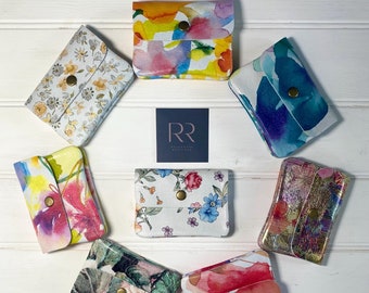 Handmade Real Leather Coin Purse: Small Leather Wallet, Floral Print Purse, Ladies Purse, Handmade in Italy