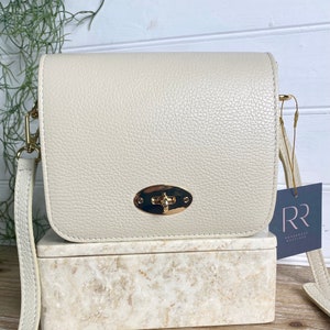 Bolso bandolera tipo cartera de cuero color crema, bolso con cierre giratorio color crema, bolso clásico, bolso de dinero viejo, bolso con cierre de palanca, bolso con cierre giratorio, bolso crema inteligente