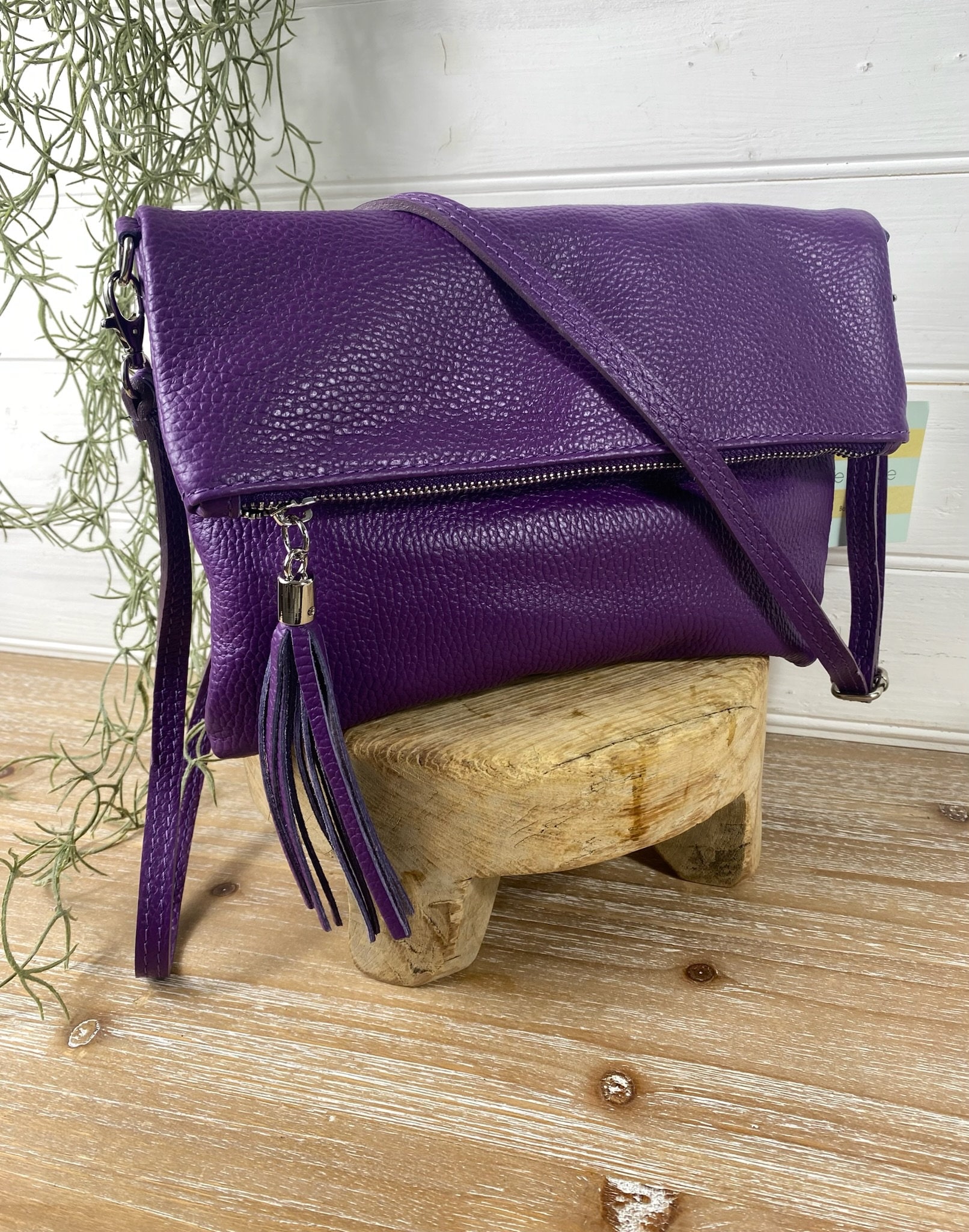 Purple Leather Crossbody, Genuine Leather Purple Bag, Purple