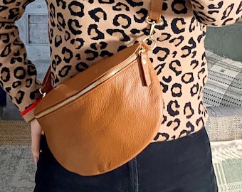 Tan Leather Bag, Tan Chest Bag, Large Leather Sling Bag, Tan Fanny Pack, Large Bum Bag, Tan Sling Purse, Festival Bag, Tan Bum Bag, Boho Bag