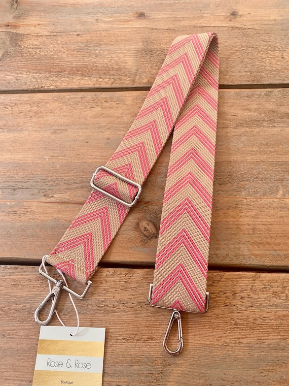 Pink Bag Strap, Hot Pink Purse Strap, Pink and Beige Chevron Bag Strap, Beige Bag Strap, Magenta Crossbody Bag Strap, Pink Crossbody Strap