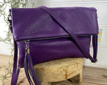 Purple Leather Crossbody, Genuine Leather Purple Bag, Purple