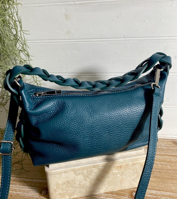 Teal Leather Bag Woven Leather Bag Braided Purse Plaited Bag Teal Blue Bag Teal Leather Bag Teal Purse Top Handle Bag Leather Purse Etsy