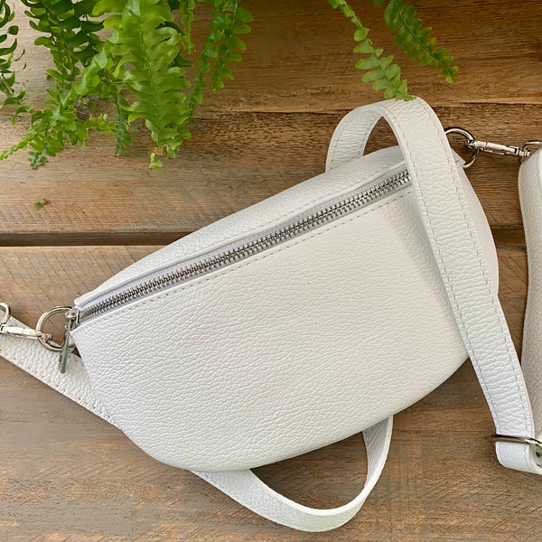 White Bum Bag, White Leather Chest Bag, Leather Waist Bag, White Sling Bag, Bum Bag with Strap, White Chest Bag, White Fanny Pack, Leather