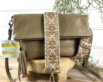 Beige Real Leather Bag: Tassel Crossbody bag, Dark Beige Clutch Purse, Handmade in Italy