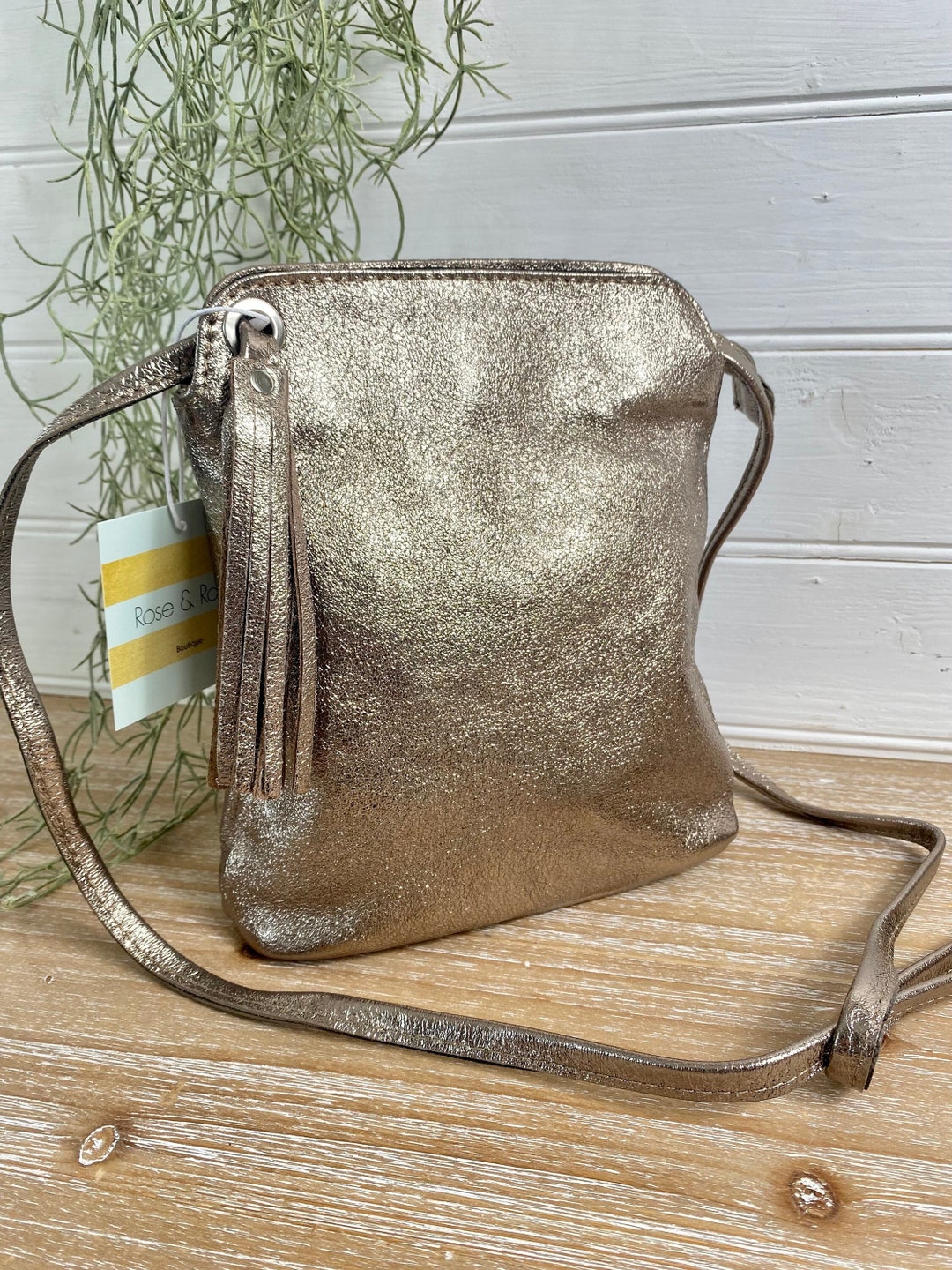 Bronze Cross Body Bag Metallic Leather Bag Tassel Bag Bronze Purse
