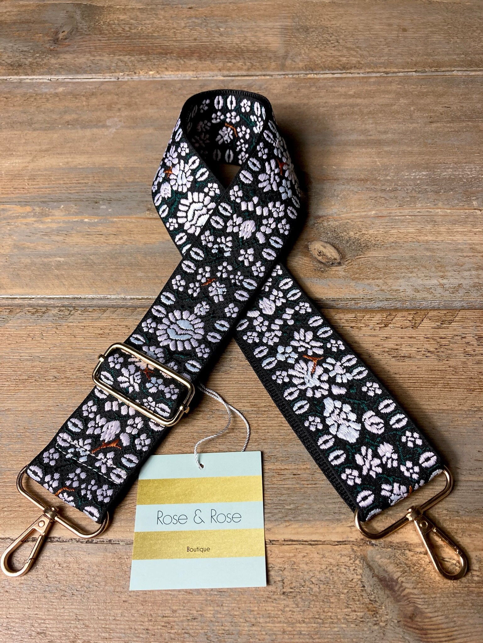 小物 fake as flowers shoulder strap Flower Embroidered Bag Strap, Floral Bag Strap, Black