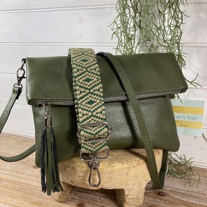 Olive Crossbody Bag, Real Leather Khaki Bag, Tassel Bag, Khaki Green Purse, Olive Green Bag, Green Leather Bag, Olive Clutch Bag, Khaki Bag