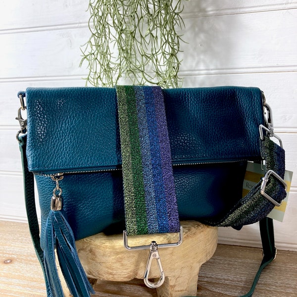 Teal Blue Leather Crossbody, Petrol Blue Bag, Blue Tassel Bag, Teal Crossbody, Teal Handbag, Teal Purse, Teal Clutch Bag, Petrol Blue Purse