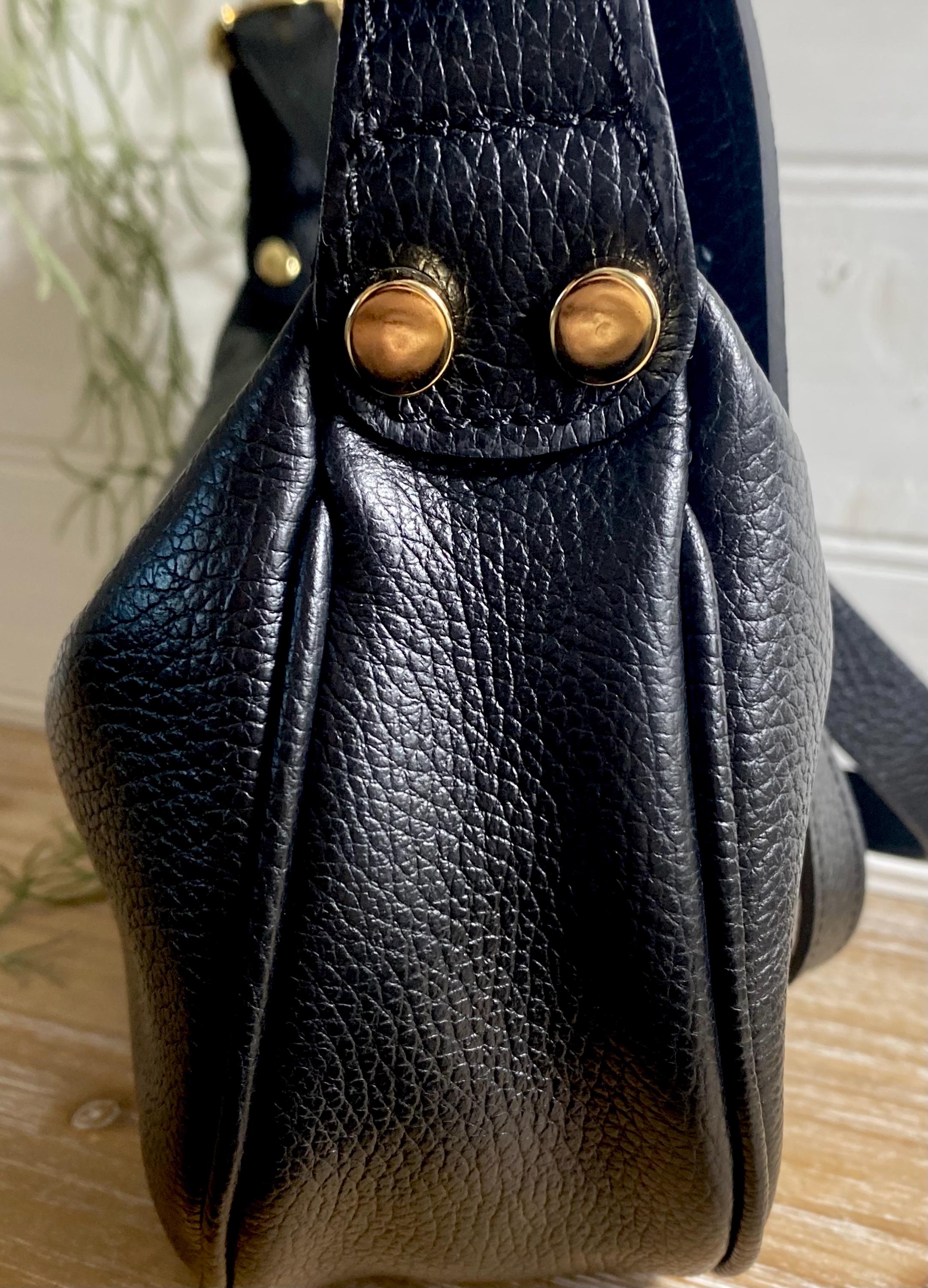 Black Leather Half Moon Bag, Black Real Leather Bag With