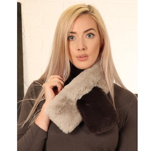 Grey Fur Scarf, Pull Through Scarf, Light Grey Keyhole Scarf, Faux Fur Loop Scarf, Dark Grey Faux Fur Collar, Loop Scarf, Grey Fur Scarf