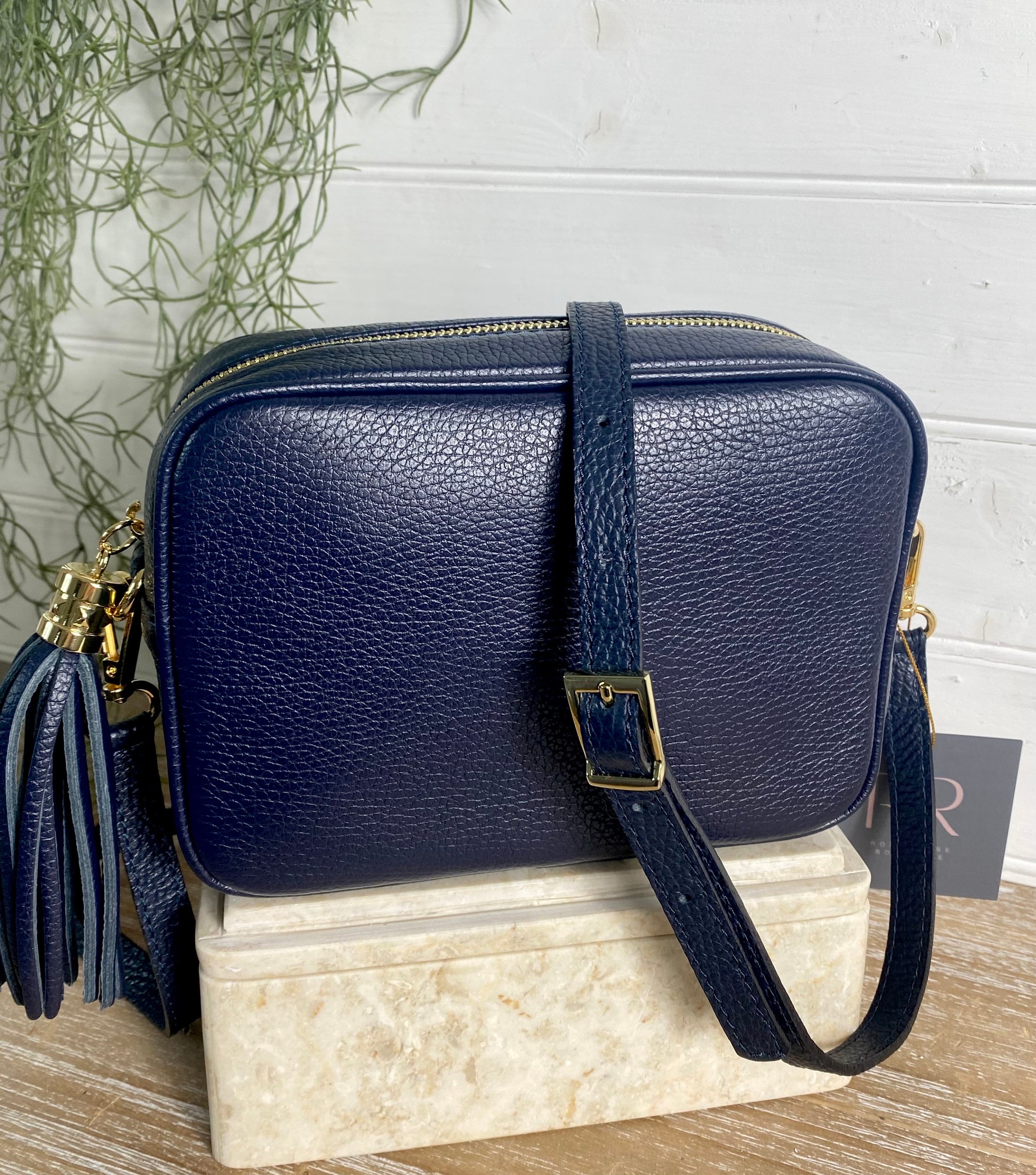 Navy Leather Crossbody Bag: Italian Leather Tassel Purse - Etsy