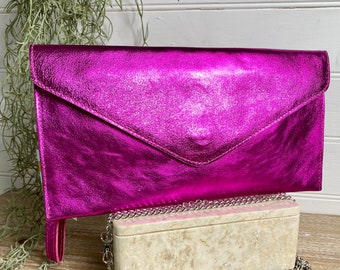 Bolso de cuero metalizado, Clutch rosa intenso, Clutch morado, Clutch dorado, Clutch plateado, Clutch bronce, Monedero oro rosa, Clutch verde, Monedero verde oliva