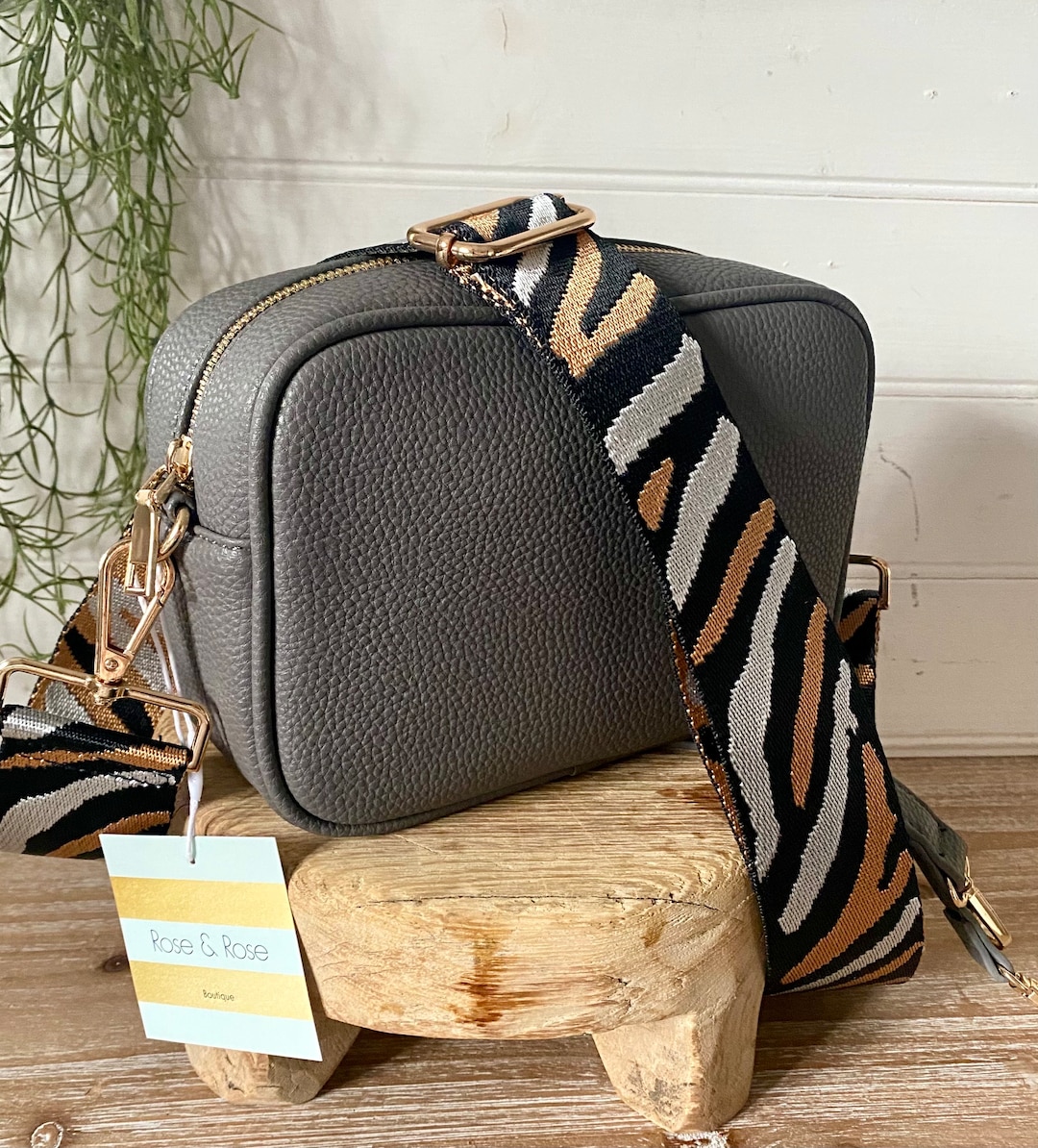 バッグ 2024SS Yoli leather bag charcoal gray L Coach Gray Nylon Handbag with Leather Trim, Black Chrome