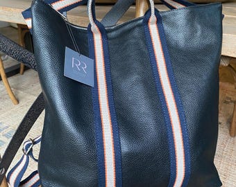 Leather Backpack, Laptop Bag, Black Convertible Backpack / Tote Bag, Real Leather Rucksack - Handmade in Italy